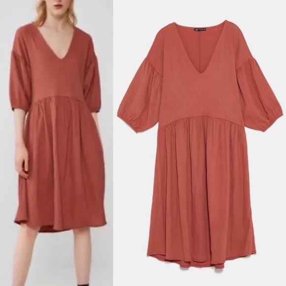Zara Puff Sleeve Peasant Dress - Picture 2 of 9